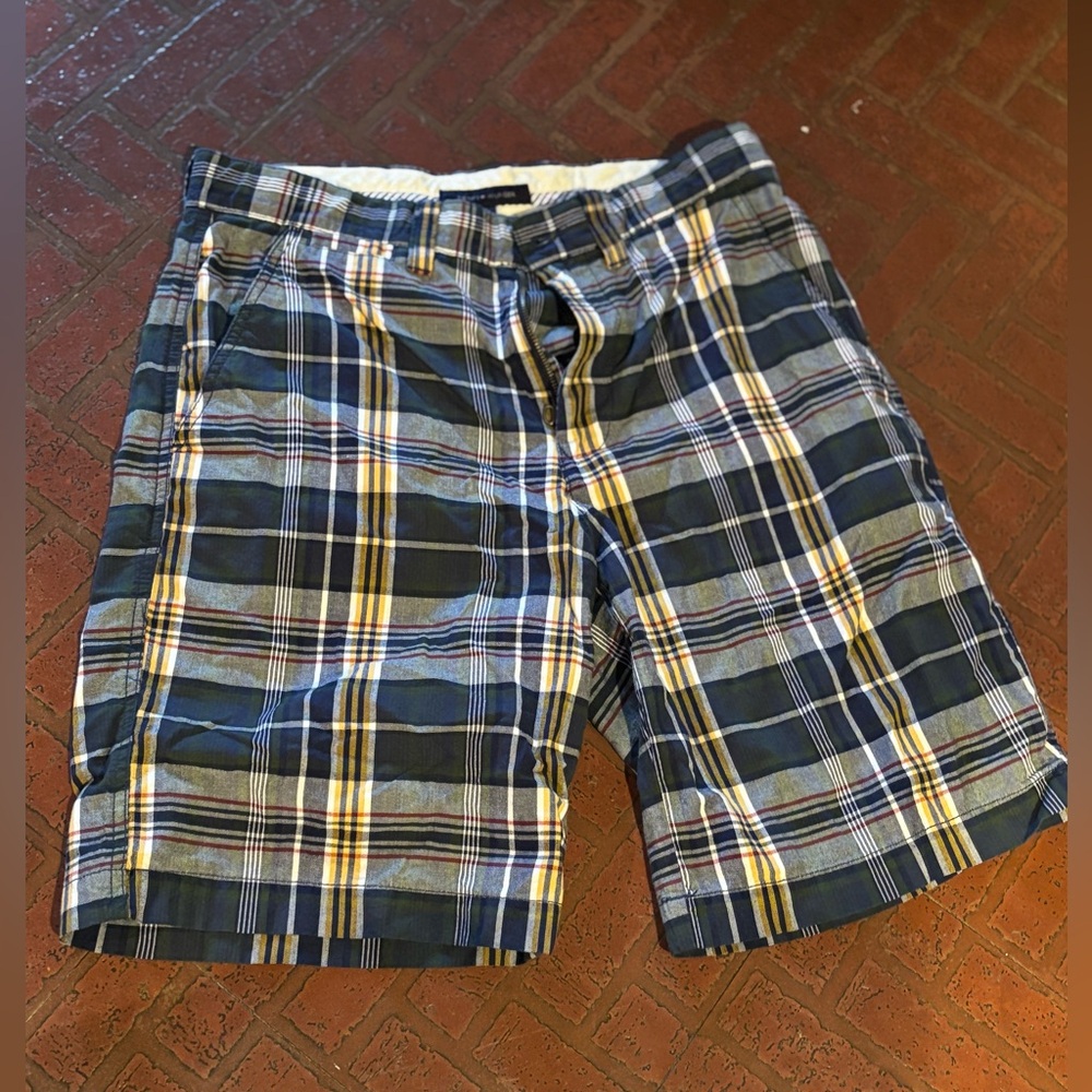 Tommy Hilfiger Multicolor Plaid Shorts navy yellow size 33 mens